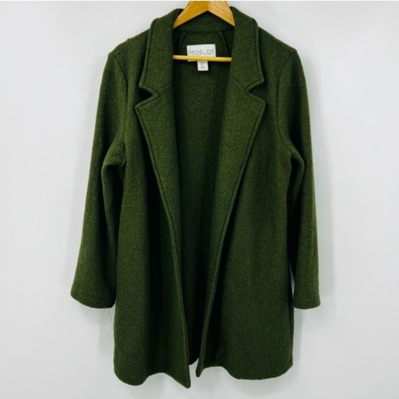 Rachel Zoe Wool Blend Green Open Front Cardigan Sweater Coat Sz-L - Picture 2 of 5